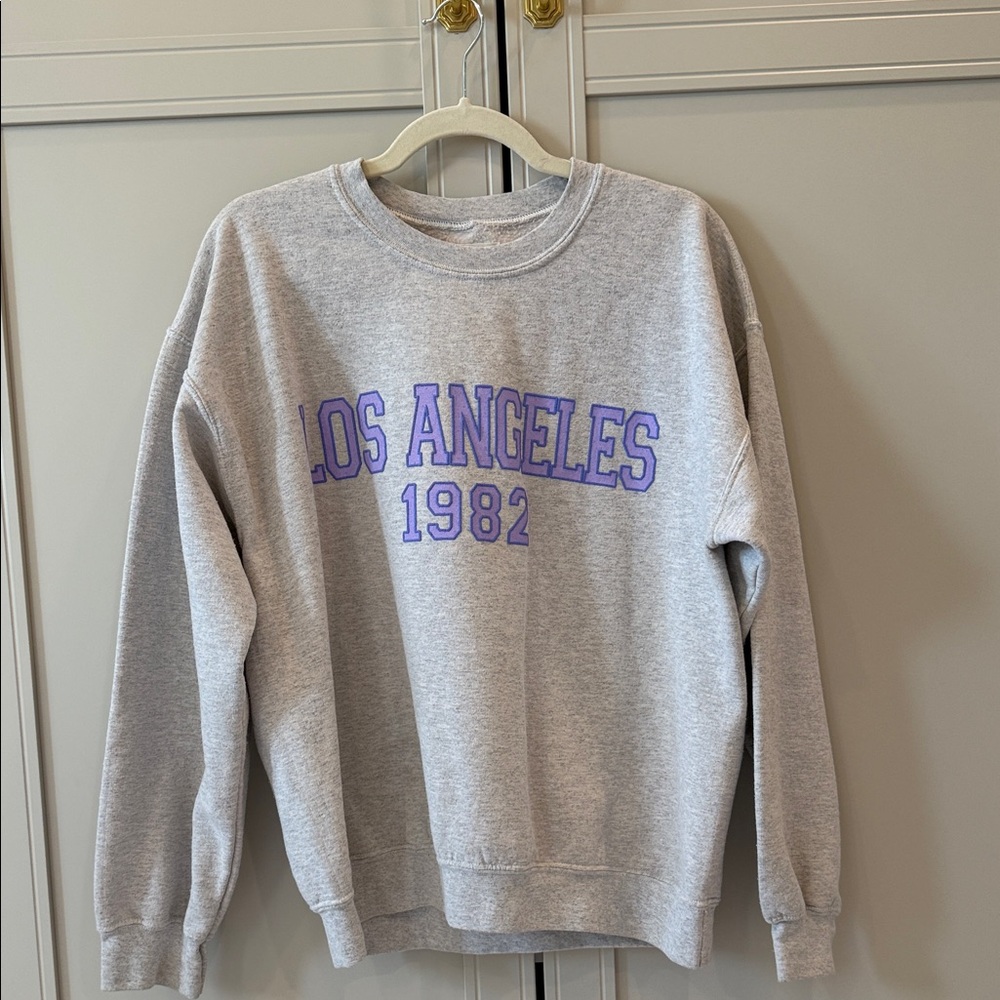 Anthropologie Gray Crewneck Sweatshirt with Purple Print